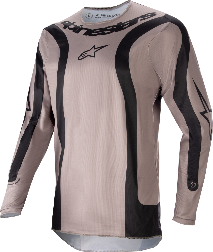 Alpine Star Fluid Lurv Jersey in mud and black, size small, with lightweight fabric and stylish design for motocross or cycling.