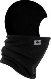 Black Turtle Fur fleece Shellaclava with turtle fur branding, designed for warmth and comfort, shown in the image.