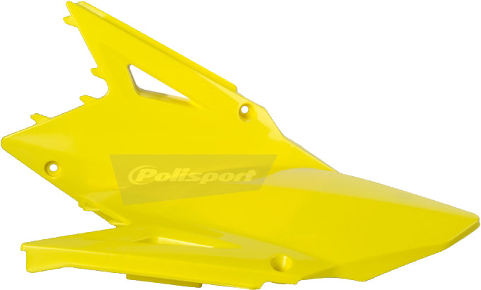Polisport Plastics yellow side panels for Yamaha YZ RMZ450 2008-2010, motorcycle body plastics, close-up view.