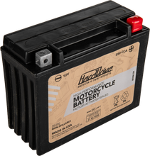 Charger l'image dans la galerie, HardDrive YTX24HL high-performance motorcycle battery with 350 CCA, showing the battery's label and terminals.