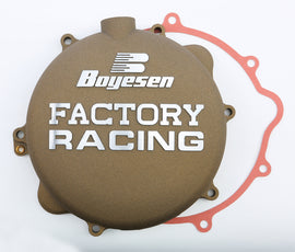 Boyesen Factory Racing Clutch Cover Magnesium for motorcycles, showing the sleek, lightweight design and brand logo.