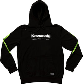 Black Kawasaki Racing sweatshirt by DCOR, size medium, featuring racing-themed design and comfortable fit.