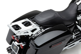 Cobra Detach 2-Up Tour Pack Mount Chrome for Harley FLH/FLT 14-25, shown on a motorcycle body with chrome finish.