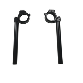 Black HeliBars replacement handlebars for Suzuki motorcycles, showing the sleek, curved handlebar design with mounting areas.