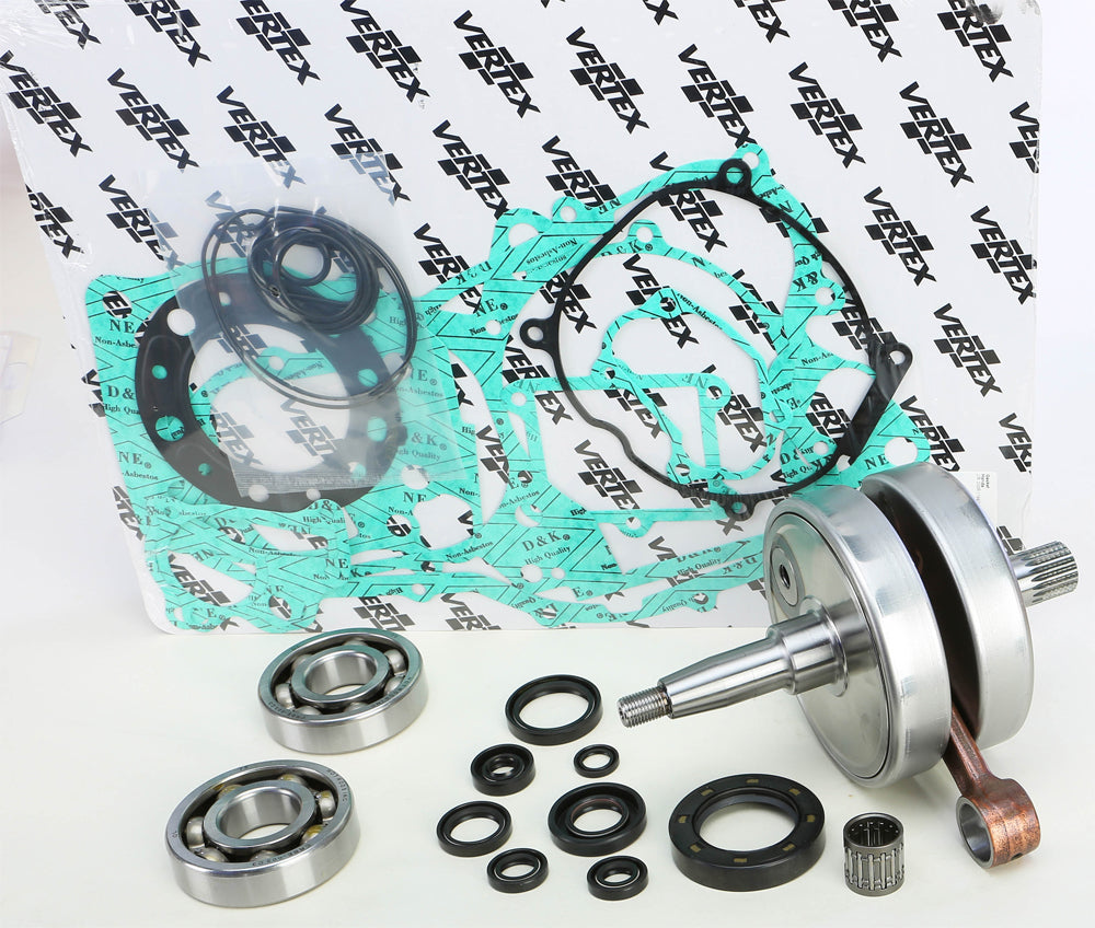 Hot Rods Bottom End Kit 421-0040 for engine rebuild, showing engine components and parts assembled in a workshop setting.
