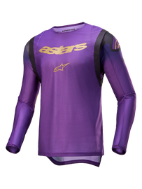 Alpine Star Supertech Le Champ racing jersey in ultraviolet, gold, and black with bold athletic design and branding details.