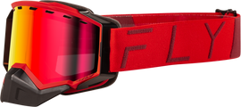 Fly Racing Zone Pro snow goggles in red with red mirror and smoked lens, designed for winter sports and snowboarding.