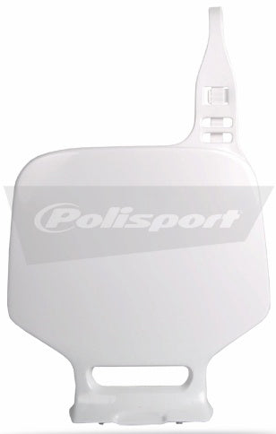 Polisport Plastics white front number plate body part with mounting holes for motorcycle or dirt bike, model 64-6741.