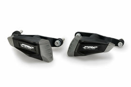 Black PUIG Frame Sliders Pro 2.0 installed on a Suzuki GSX-R750 motorcycle, showing protective bike accessories.