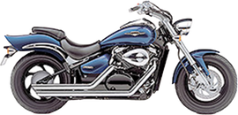 Cobra Streetrod Slashdown exhaust for Suzuki Volusia 800/C50/M50 motorcycle, black chrome finish, visible slashdown design.