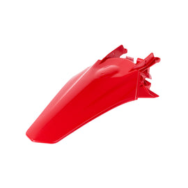 Red Polisport Plastics rear fender for MX and MC/MCF bikes, model 64-855841, shown on a motorcycle.