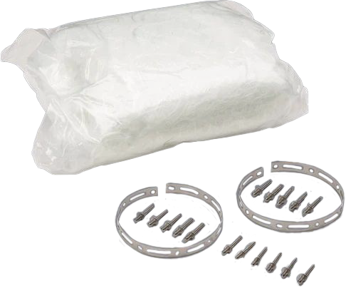 Yoshimura RS3 Premium muffler repack kit for exhaust systems, showing packed fiber and metal components for motorcycle muffler maintenance.