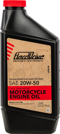 HardDrive Full Syn Engine Oil 20w50 quart container, 12-pack case, with label showing brand and product details.