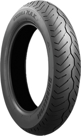 Bridgestone Exedra Max front motorcycle tire 110/90-18 bias tire with 61H load index and tubeless design, shown on a wheel.