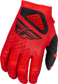 Fly Racing Kinetic Center Gloves in red and black, XL size, showing the padded palms and adjustable wrist strap.
