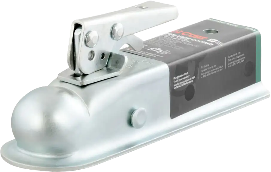 CURT 2x2 inch coupler with 3500# capacity, heavy-duty trailer hitch accessory, shown in black metal with mounting holes.