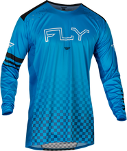 Load image into Gallery viewer, Fly Racing Rayce blue bicycle jersey in XL with short sleeves and vibrant design, suitable for cycling enthusiasts.