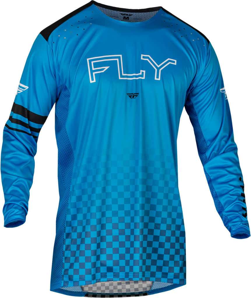 Fly Racing Rayce Bicycle Jersey in blue, size small, featuring breathable fabric and vibrant design for cycling comfort and style.