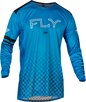 Fly Racing Youth Rayce bicycle jersey in blue, size youth small, designed for comfortable riding and vibrant cycling performance.