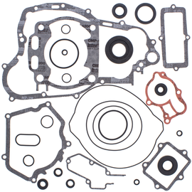 Vertex Complete Gasket Set with Oil Seals, featuring various gaskets and seals for engine repair, shown in the image.