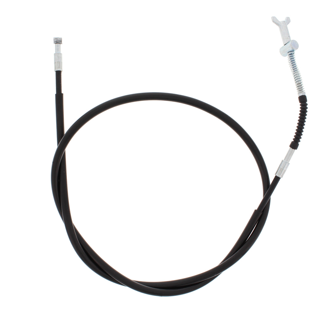 All Balls rear hand brake cable for motorcycles, showing the cable with protective outer casing and metal connectors.