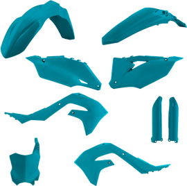 Acerbis teal metallic full plastic body kit for Kawasaki motorcycle, featuring sleek, durable plastic panels with metallic finish.