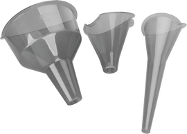 Performance Tool 3-piece clear view funnels set with 1/2 pint and 1-quart sizes for automotive and home use.