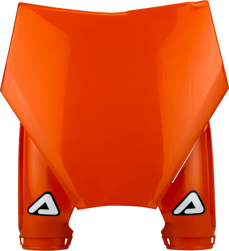 Acerbis KTM orange front number plate body for motorcycles, featuring the Acerbis logo and mounting holes for easy installation.