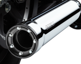 Cobra 3-inch Chrome RPT slip-on exhaust for Harley FLH/FLT 1995-2016, shown on a motorcycle, featuring polished chrome finish.