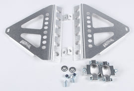 Devol Radiator Race Braces for Honda CRF250, black metal motorcycle radiator protectors with mounting hardware.