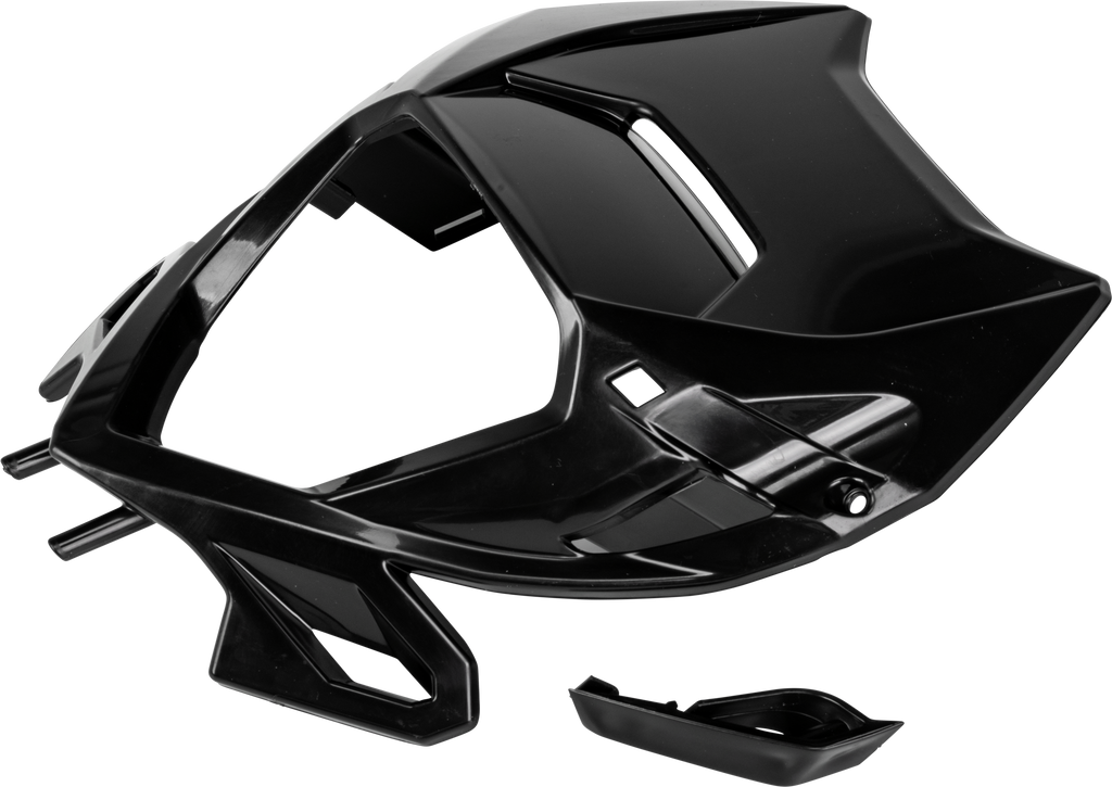 Acerbis Beta Black headlight mask for motorcycle body, featuring sleek black design and cutouts for headlight protection and style.