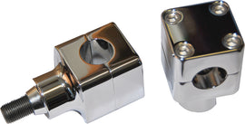 Wild 1 Stubby Chubby Springer Risers in chrome, featuring sturdy construction and ergonomic design for motorcycle handlebars.