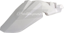 Load image into Gallery viewer, Polisport Plastics white rear fender for motorcycles, showing its curved plastic design and mounting points.