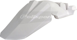 Polisport Plastics white rear fender for motorcycles, showing its curved plastic design and mounting points.