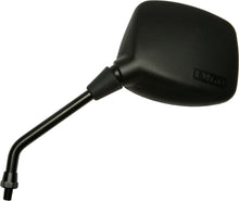 Load image into Gallery viewer, Emgo black left motorcycle mirror for Kawasaki models, showing the round mirror with mounting arm and reflective surface.
