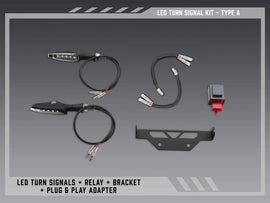 Yoshimura Fe V2 Standard LED turn signal kit installed on vehicle body, showcasing sleek design and bright LED lights.