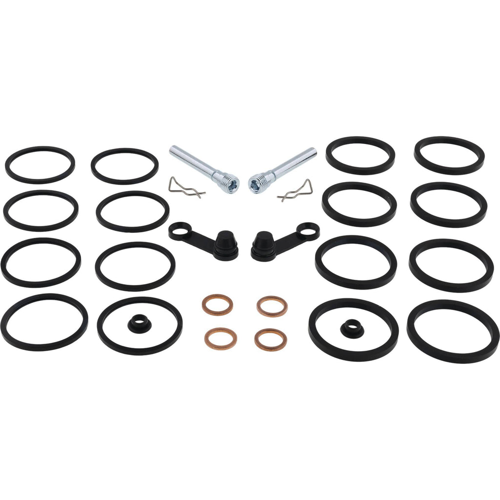 All Balls front caliper rebuild kit 43027-08 with brake components for motorcycle brake system, shown in the image.