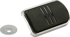 HardDrive chrome brake pedal pad for Harley Davidson FLT, FLST, and FDX models, showing a close-up of the accessory's textured surface.