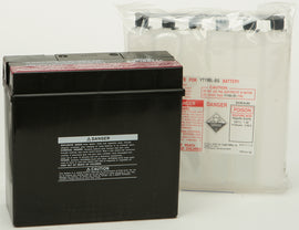 Yuasa YT19BL-BS maintenance free motorcycle battery with positive and negative terminals, compact design, and durable casing.