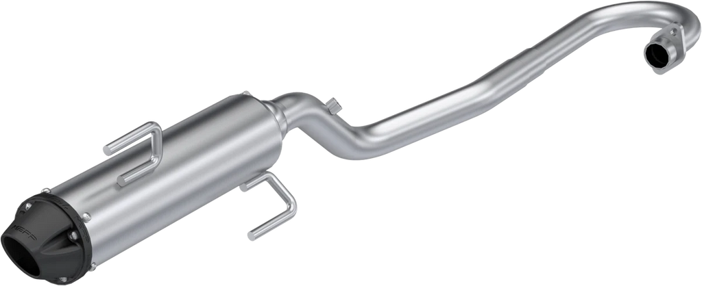 MBRP Exhaust single slip-on system with 4-inch black performance muffler tip, designed for enhanced motorcycle exhaust performance.