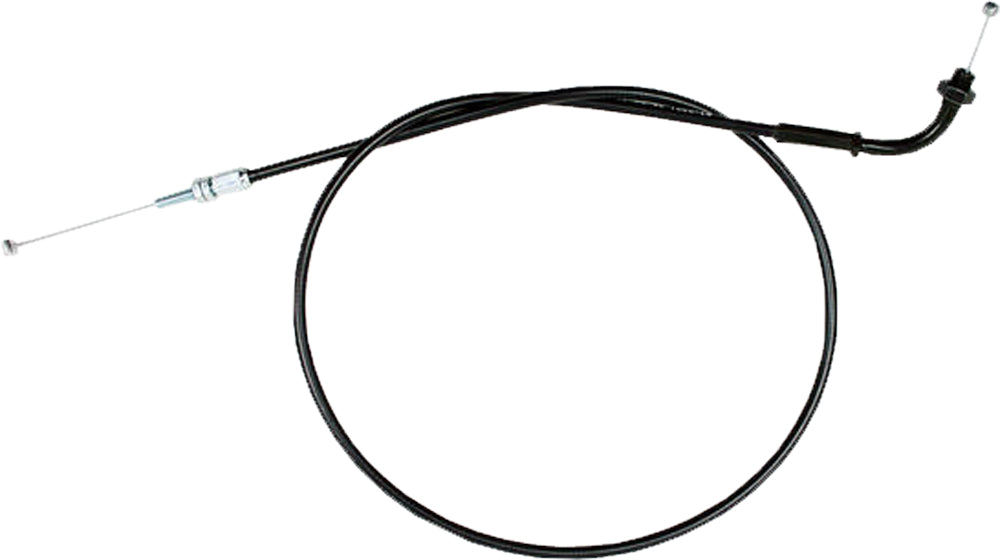 Motion Pro black vinyl throttle pull cable for motorcycles, showing the flexible cable with black protective coating.