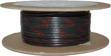 Charger l'image dans la galerie, Black and red striped 100-foot spool of NAMZ Custom Cycle 18 gauge primary electrical wire, showing the coiled wire on a spool.