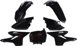 Black Polisport Plastics body kit with various plastic panels for motorcycle or dirt bike, shown in a detailed close-up image.