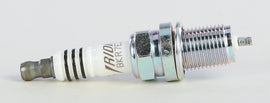 NGK BKR7EIX-11 spark plug with iridium tip, showing the metal shell and ceramic insulator, designed for automotive engines