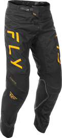 Fly Racing Kinetic Center Pants in black and gold, size 32, featuring durable motorcycle riding gear design.