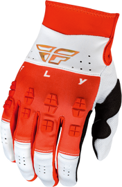 Fly Racing Evolution DST Le Podium gloves in red, white, and iridium, XL size, showing the breathable fabric and padded palms.