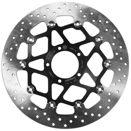 Brembo Serie Oro front floating brake rotor with ventilated design and silver finish, designed for high-performance braking.