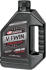 Maxima V-Twin Transmission Oil 85w140 32oz bottle, ideal for motorcycle gearboxes and transmissions, with Maxima branding visible.