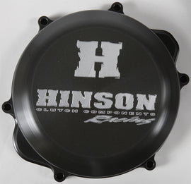 Hinson clutch cover for Honda CRF450X 2005-2017 engine, durable black metal with branding and mounting details visible.