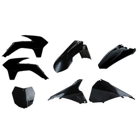 Polisport Plastics black plastic body kit for motocross or dirt bikes, model 64-90646, mounted on bike frame.